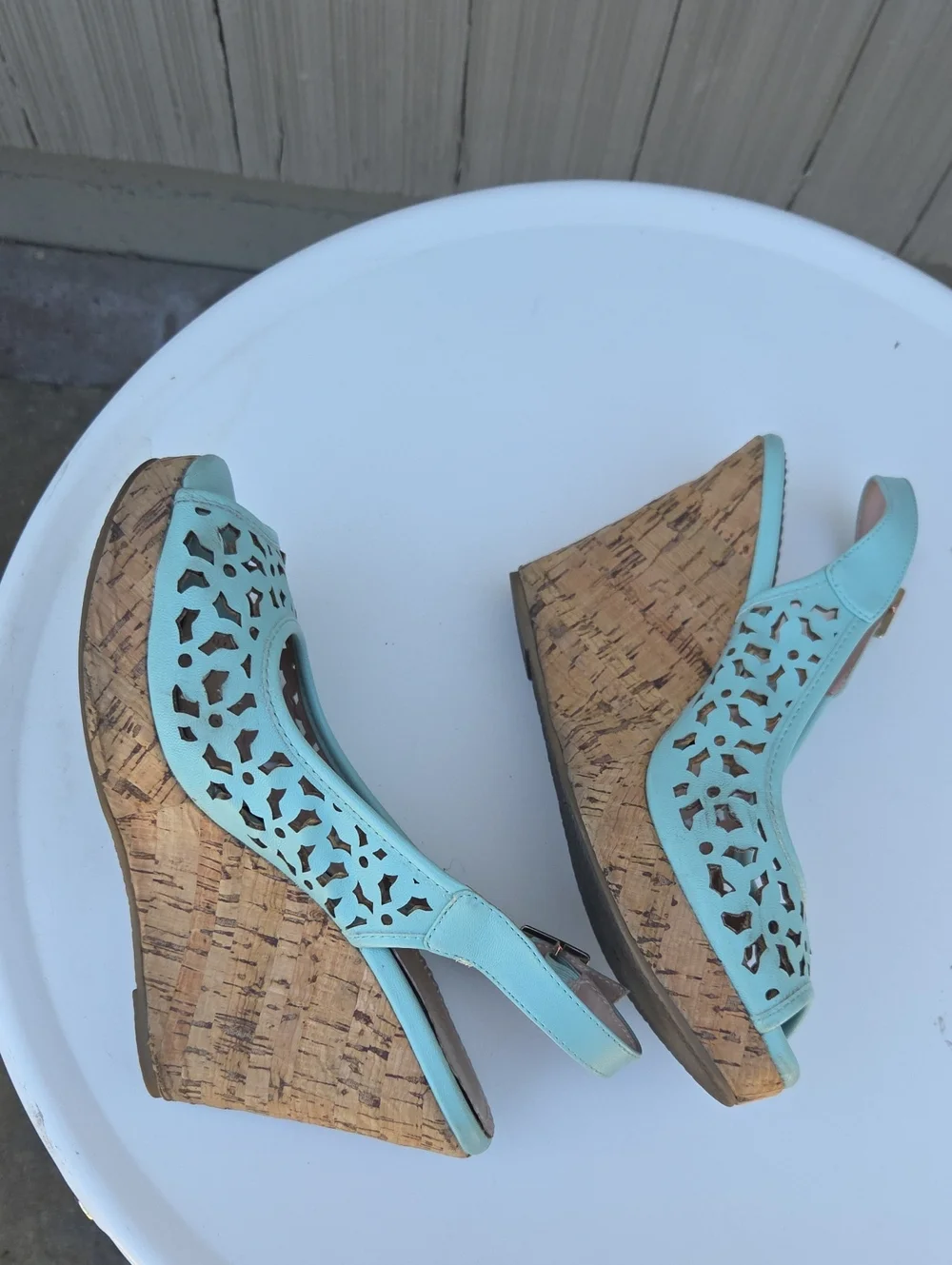 Women’s Mint Green Cutout Peep-Toe Slingback Wedges By Audery Brooks